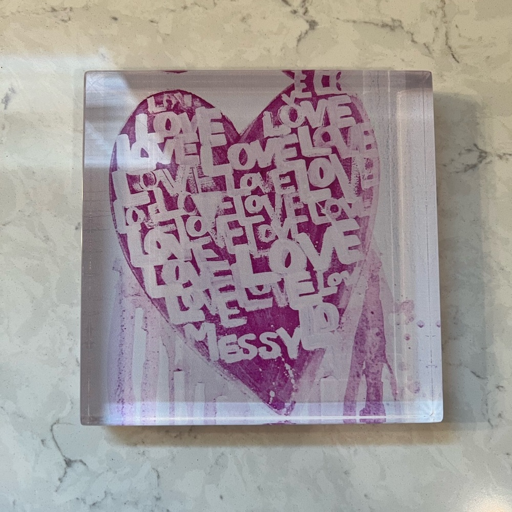 Pink Heart Love Glass Paperweight